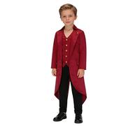 Yruioon Garçons Filles Renaissance Steampunk Queue De Pie Veste Enfants Médiéval Vintage Victorien Gothique Redingote 5-16 Ans Bourgogne 11-12 Ans