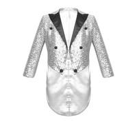 Yruioon Garçons Sequin Queue de Pie Coupe Classique Smoking Costume Veste Élégant Dîner Spectacle Manteau à Queue D’Hirondelle 5-14 Ans Argenté 9-10 Ans