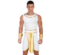 Yruioon Homme Égypte Ancienne Costume Adulte Pharaon Halloween Costume Toga Robe Avec Poignets Set Blanc S