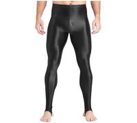 Yruioon Hommes Brillant Huile Collants Glossy Leggings Nylon Collants Gym Pantalon De Sport Pantalon Serré Sousvêtements Noir L