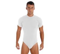 Yruioon Hommes Col Ras du Cou Justaucorps Justaucorps Chemise Pression Bouton Entrejambe Body Décontracté Couleur Unie Skinny Combinaison Blanc M
