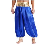Yruioon Hommes Pantalon Harem Pantalon Ample Baggy Arabe Prince Costume Arabe Tenue Hippie Carnaval Déguisement Bleu Royal S