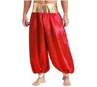 Yruioon Hommes Pantalon Harem Pantalon Ample Baggy Arabe Prince Costume Arabe Tenue Hippie Carnaval Déguisement Bourgogne 3XL
