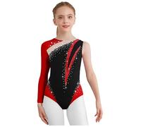 Yruioon Maillot De Gymnastique Pailleté Pour Filles Justaucorps De Danse Une Épaule Costume De Ballet Strass Brillant Body De Gymnastique Justaucorps De Danse Bourgogne 9-10 ans