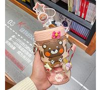 YRUISI Kawaii Bouteille d'eau avec paille en forme d'ours mignon avec gourde portable en plastique pour filles, garçons, tout-petits, enfants, école, voyage, maison (ours rose)