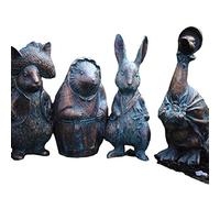 YRUISI Lot de 4 statues de jardin Pierre Lapin Coulée à la main Décoration de Pâques en plein air