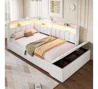 Yrxin Lit tapissé, canapé-lit, 90 x 200 cm, avec LED et USB, stockage | Canapé-lit avec barre lumineuse LED, port USB, banquette de lit, côtés - élément d'armoire à monter à gauche/à droite