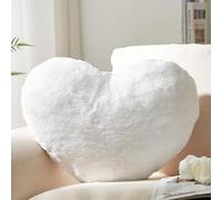 YRXRUS Coussin décoratif de Noël en Forme de cœur Blanc - Petit Coussin Mignon en Fausse Fourrure de Lapin - pour Chambre à Coucher, Salon, Chambre d'enfant - Insert 3D - 25,4 x 27,9 cm