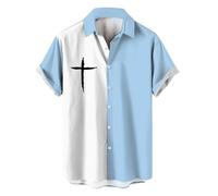YRxUIAI Chemises hawaïennes pour hommes, grande taille, imprimé croix chrétienne, manches courtes, hauts d'été boutonnés pour l'été, la plage tropicale, les vacances, Y, S