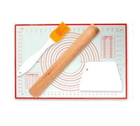 YRYUNRUI Tapis de cuisson en silicone antiadhésif avec mesure, accessoire de cuisson, rouleau à pâtisserie, spatule et pinceau, cadeau de pâtisserie rouge pour femme (40 x 60 cm)