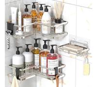 YS-426-3-B Organiseur de douche à angle droit en zinc galvanisé bleu avec spray argenté pour étagère de salle de bain