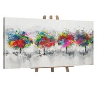 YS Art abstrait modern peinte à la main Forêt colorée Grandes taches lumineuses sur fond blanc en style aquarelle Décoration intérieure 100x50 cm