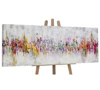 YS Art abstrait modern Tableau peinte à la main Abstraction II Surface texturée Couleurs vives sur fond clair Décoration intérieure 120x40 cm