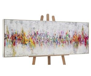 YS Art abstrait modern Tableau peinte à la main Abstraction II Surface texturée Couleurs vives sur fond clair Décoration intérieure avec cadre 150x50 cm