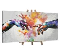 YS Art abstrait modern Tableau peinte à la main Galaxie Tableau decoration murale salon grandes mains lumineuses sur fond blanc en style aquarelle 140x70 cm