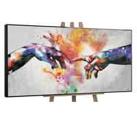 YS Art abstrait modern Tableau peinte à la main Galaxie Tableau decoration murale salon grandes mains lumineuses sur fond blanc en style aquarelle avec cadre 120x60 cm