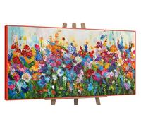 YS Art Abstrait Peinture acrylique sur toile Couleurs florales Peinte à la main Tableau mural pour salon moderne Décoration d'intérieur Image Fleurs Saule Prairie Multicolore Art réel 140 x 70 cm