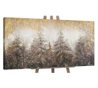 YS Art Abstrait Peinture acrylique sur toile le matin dans la forêt peinte à la main Tableau mural moderne pour salon Décoration d'intérieur Images bureau Doré marron Art véritable 120 x 60 cm