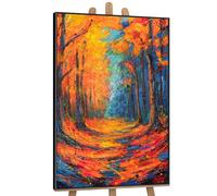 YS-Art Belle peinture acrylique sur toile peinte à la main souffle de feuillage tons orange-bleu peints à la main tableau mural décoration intérieure moderne photos bureau véritable art 120x80 cm