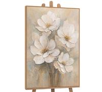 YS - Art Belles peintures acryliques sur toile - Fleurs beiges - Avec cadre - Peint à la main - Pour salon - Moderne et puissant - Décoration d'intérieur - Bureau - 140 x 100 cm