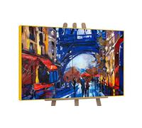 YS -Art DL083 Peinture acrylique peinte à la main avec cadre « Rues de Paris » - Peinture abstraite - Décoration d'intérieur - Moderne - Tableau acrylique pour chambre à coucher et bureau