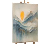 YS Art Peinture acrylique colorée sur toile peinte à la main avec des tons calmes Tableau mural moderne pour salon, bureau, paysage véritable, tableau d'art, avec cadre 140 x 100 cm