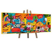 YS - Art Peinture acrylique peinte à la main avec cadre « Monde coloré » | Peinture abstraite | Décoration d'intérieur | Moderne | Peinture acrylique pour chambre à coucher bureau | Tableau