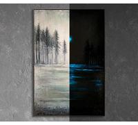 YS-Art Peinture lumineuse dans le noir «La forêt de guérison» | Peintures acryliques sur toile peintes à la main Décorations d'intérieur | Art abstrait phosphorescent lumineux KL016