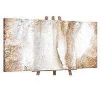 YS-Art Tableau Abstrait Blanc et Beige Peint Main pour Entrée et Bureau