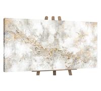 YS-Art Tableau Abstrait Blanc et Gris Peint à la Main pour Hall et Loft
