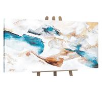 YS-Art Tableau Abstrait Bleu et Turquoise Peint Main pour Entrée et Bureau