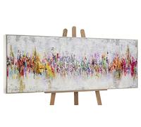 YS-Art Tableau Abstrait Coloré Multicolore et Doré Peint Main pour Salon