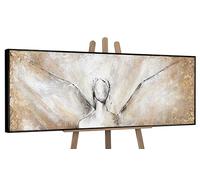 YS-Art Tableau Abstrait Figuratif Beige et Blanc Peint Main pour Entrée