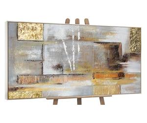 YS-Art Tableau Abstrait Géométrique Beige et Gris Peint Main pour Bureau