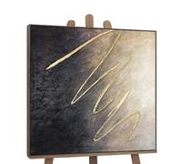 YS-Art Tableau Abstrait Noir et Taupe Peint à la Main