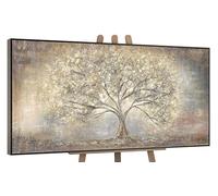 YS-Art Tableau Arbre Vie Blanc et Gris Peint Main pour Chambre et Entrée