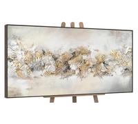 YS-Art Tableau Blanc et Or Peint à la Main pour Salle à Manger et Salon