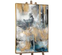 YS-Art Tableau fait à la main dans un cadre encadré Consonances dorées les couleurs noir et or Peinture abstraite Art contemporain 140x100 cm