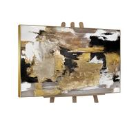 YS-Art Tableau fait à la main dans un cadre encadré Fragments d'or les couleurs noir et or Peinture abstraite Art contemporain 140x100 cm