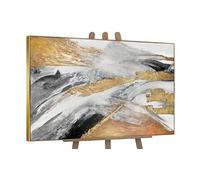 YS-Art Tableau fait à la main dans un cadre encadré Symphonie d'or Décoration intérieure tons gris et or, tons clairs Abstraction 120x80 cm