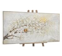 YS-Art Tableau Fleur de Cerisier Blanc avec Oiseaux, Peinture Acrylique Faite Main sur Toile pour Chambre Entrée Hôtel 100x50 cm