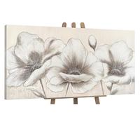 YS-Art Tableau Fleurs Beige Crème Peint à la Main, Grande Peinture Florale Acrylique sur Toile Texturée pour Chambre Hôtel Bureau Entrée 120x60 cm