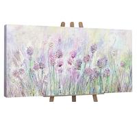 YS-Art Tableau Fleurs Sauvages Violet et Rose Peint à la Main pour Chambre