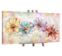 YS-Art Tableau Floral Multicolore Peint Main pour Chambre et Salle à Manger