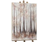 YS-Art Tableau Forêt Brumeuse Beige Taupe et Blanc, Peinture Acrylique Faite Main sur Toile Texturée, Art Mural Nature Élégante pour Salon, Chambre ou Entrée 120x80 cm