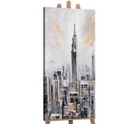 YS-Art Tableau New York Gris Or Fait Main Acrylique pour Bureau