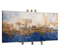 YS-Art Tableau Paysage Abstrait Bleu et Blanc Peint à la Main pour Bureau