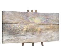 YS-Art Tableau Paysage Marin Beige et Or Peint Main pour Salon et Hôtel