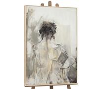 YS-Art Tableau Silhouette Féminine Beige et Blanc Peint Main pour Chambre