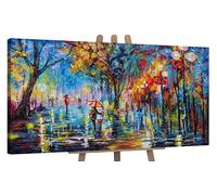YS-Art Tableau Ville Pluie Peint à la Main pour Salon